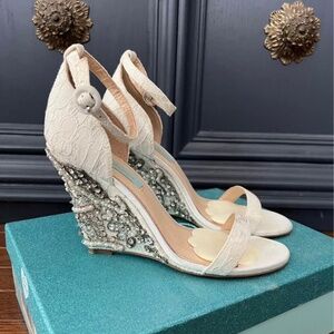Blue by Betsey Johnson Lace & Crystal Wedge Heels - Women’s Size 8.5